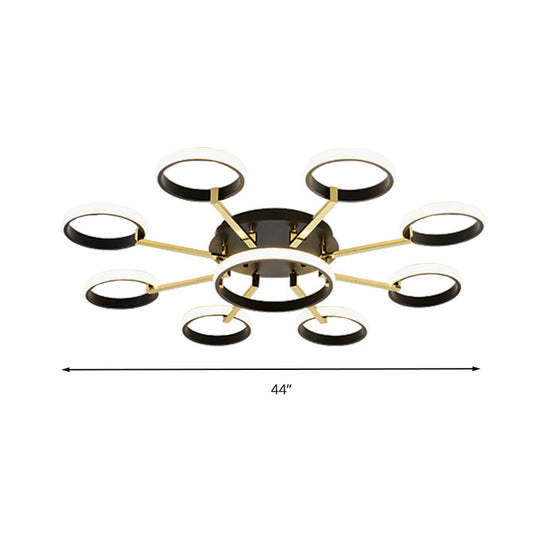 Plafonnier encastré moderne en acrylique Sputnik avec LED intégrée, 7/9 lumières, noir pour salon