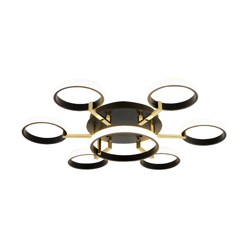 Plafonnier encastré moderne en acrylique Sputnik avec LED intégrée, 7/9 lumières, noir pour salon