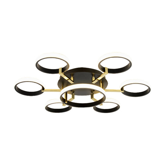 Plafonnier encastré moderne en acrylique Sputnik avec LED intégrée, 7/9 lumières, noir pour salon