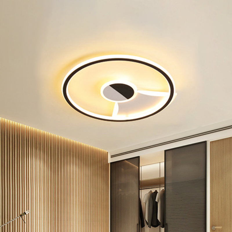 Simple Style LED Acrylic Flush Ceiling Light – Black/White, 16"/19.5"/23.5" Dia LED Ceiling Lamp for Bedroom (Warm/White)