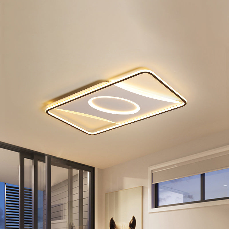 Modern Black And White Led Ceiling Light For Bedroom - Square/Rectangular Acrylic Flush Mount In