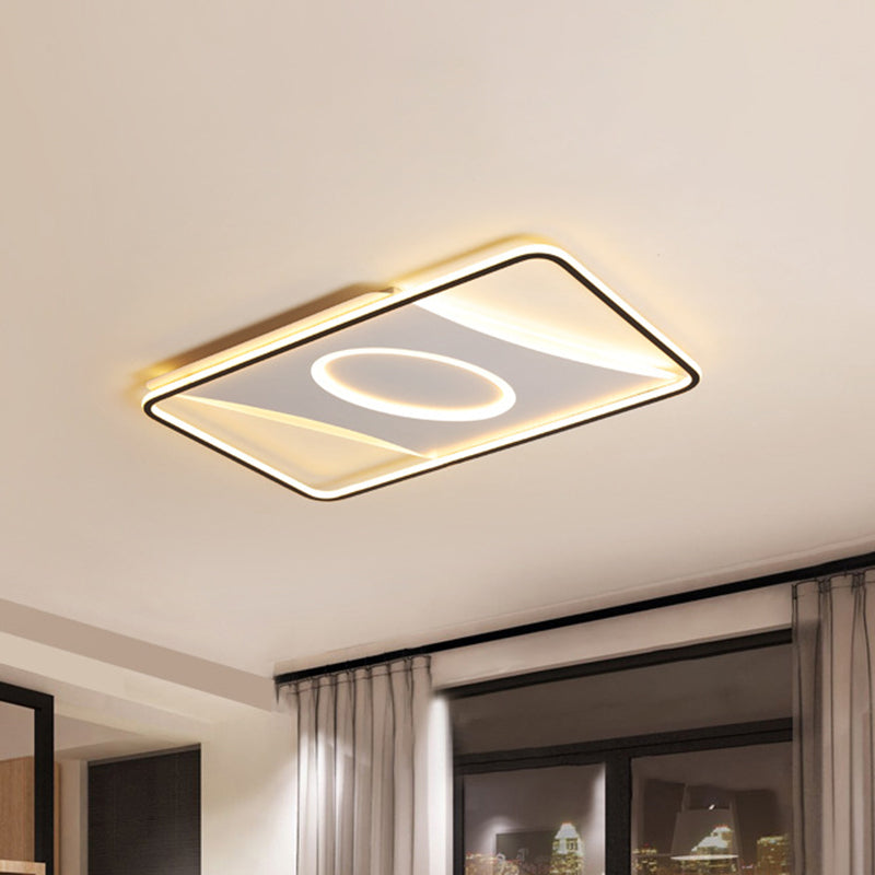 Modern Black and White LED Ceiling Light for Bedroom - Square/Rectangular Acrylic Flush Mount in Warm/White, Multiple Sizes Available