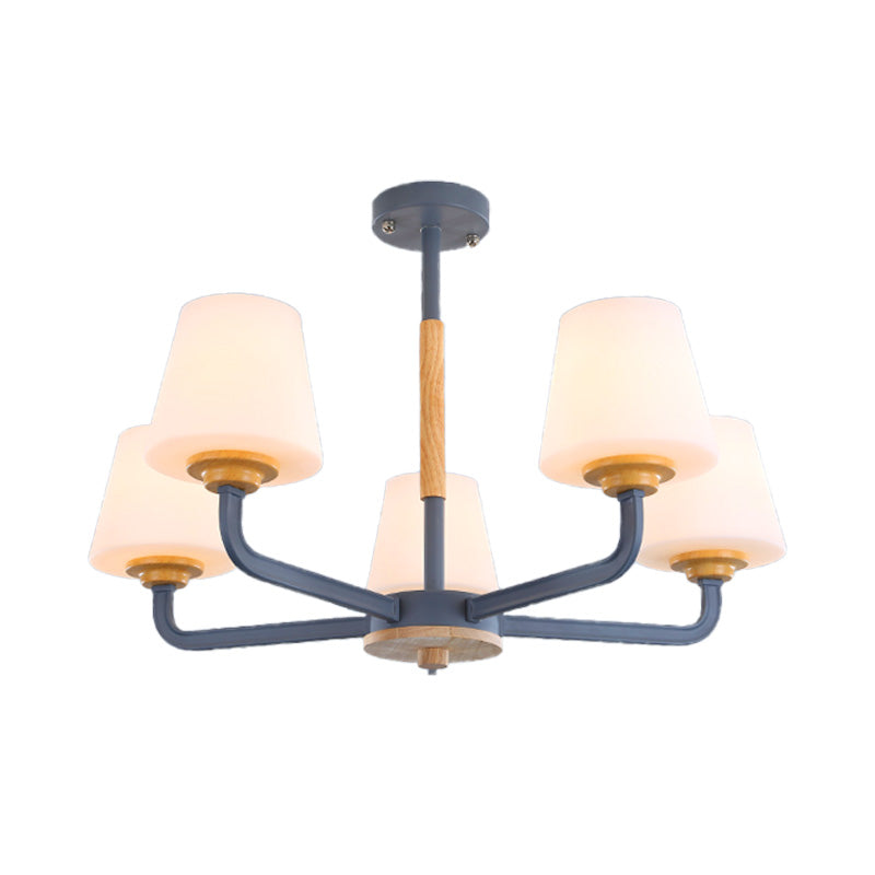 Modern White Glass Cone Chandelier Light Fixture With Multiple Lights For Bedroom - Grey/White/Green