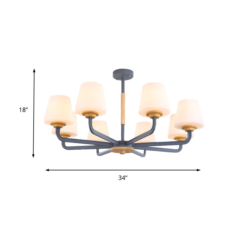 Modern White Glass Cone Chandelier Light Fixture With Multiple Lights For Bedroom - Grey/White/Green