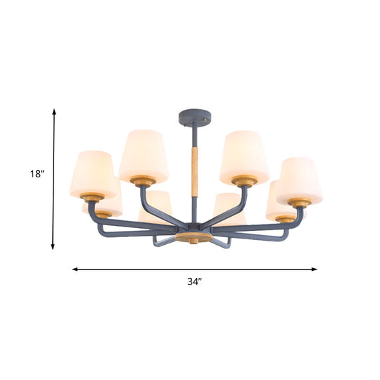 Modern White Glass Cone Chandelier Light Fixture With Multiple Lights For Bedroom - Grey/White/Green