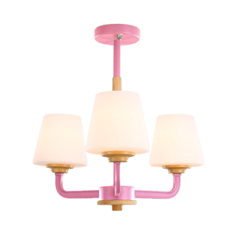 Modern White Glass Cone Chandelier Light Fixture With Multiple Lights For Bedroom - Grey/White/Green