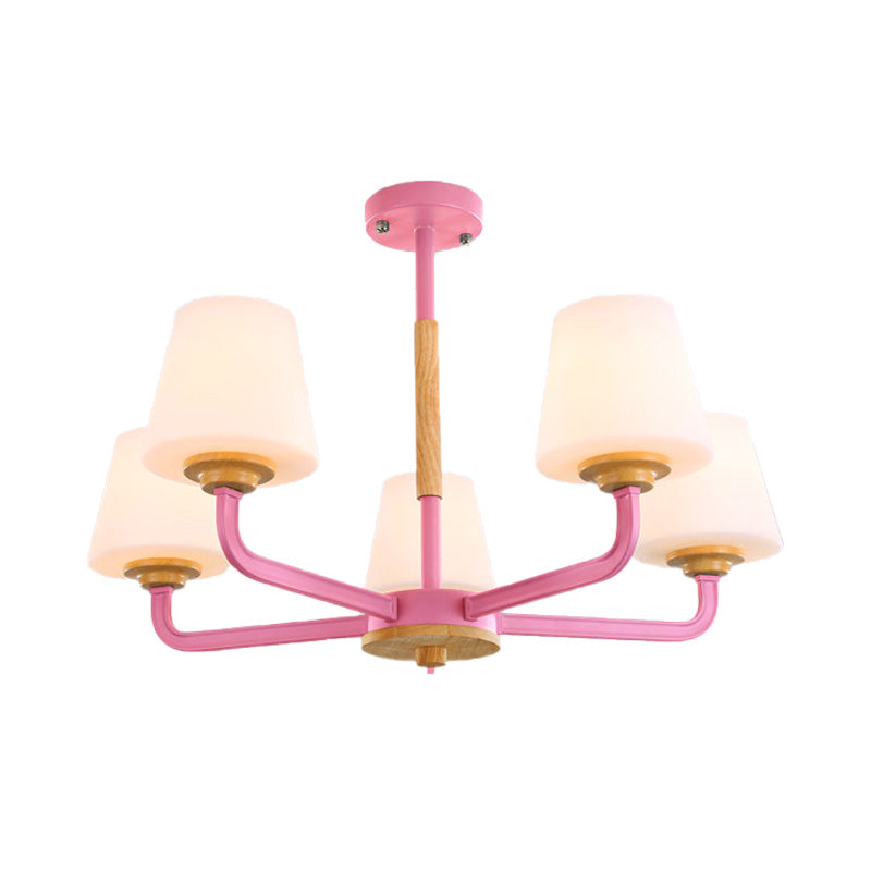 Modern White Glass Cone Chandelier Light Fixture With Multiple Lights For Bedroom - Grey/White/Green