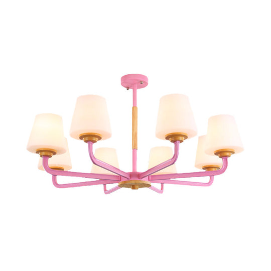 Modern White Glass Cone Chandelier Light Fixture With Multiple Lights For Bedroom - Grey/White/Green