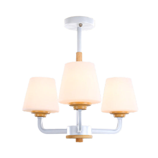 Modern White Glass Cone Chandelier Light Fixture With Multiple Lights For Bedroom - Grey/White/Green