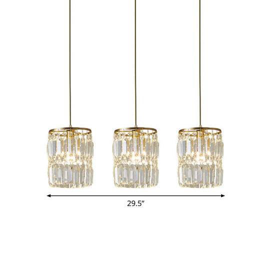 Modern Brass Pendant Ceiling Light with Crystal Prism Cylindrical Design – 3 Heads, Round/Linear Canopy