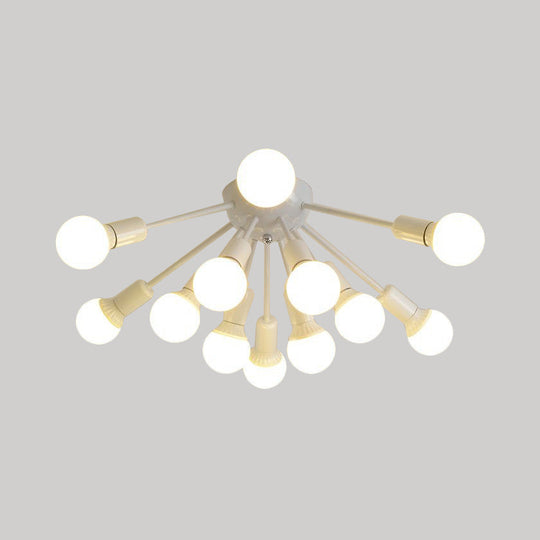 Modern Metal Sputnik Semi Flush Mount Ceiling Light – 8/12 Lights in White/Black/Gold for Living Room