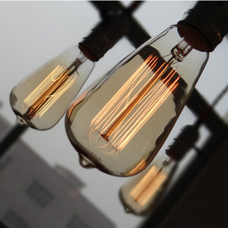 Lustre rustique en forme de tuyau en argent/bronze vieilli avec ampoule exposée - Lampe suspendue d'intérieur à 6/8 têtes