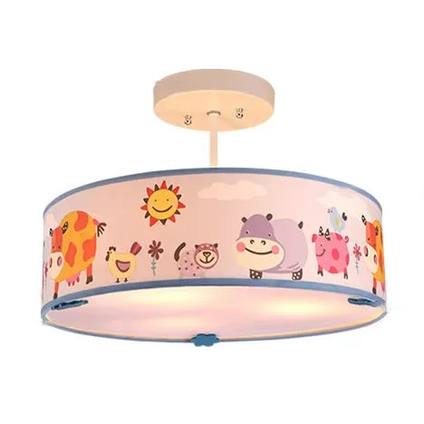 Animal Nursery Acrylic Drum Semi Flushmount Ceiling Light