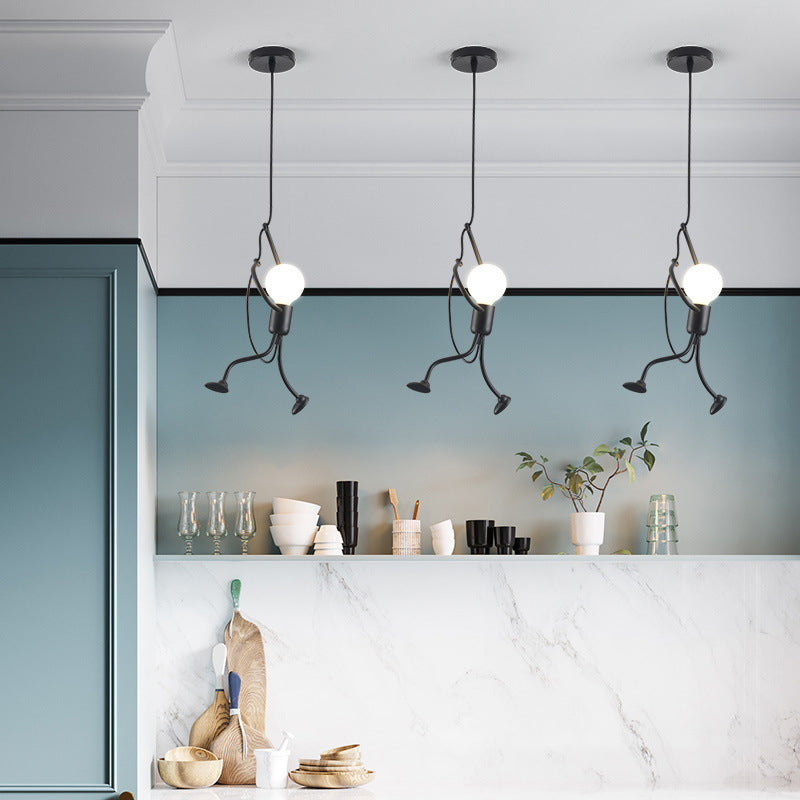 Iron Climbing Man Single-Bulb Pendant Light - Stylish Black Ceiling Decor