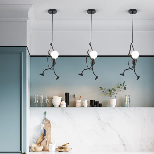 Iron Climbing Man Single-Bulb Pendant Light - Stylish Black Ceiling Decor