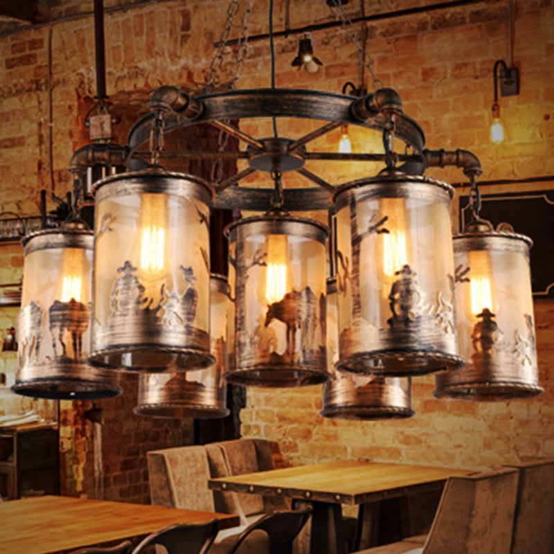 Coastal Antique Bronze Chandelier Lamp - Metal & Fabric - 5/7 Lights - Living Room Hanging Light