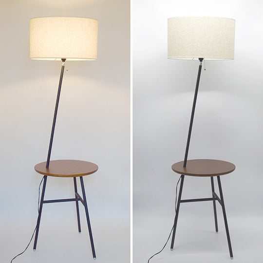 Classic Drum Shaped Fabric Floor Lamp With Tripod Tray - Perfect Living Room Lighting