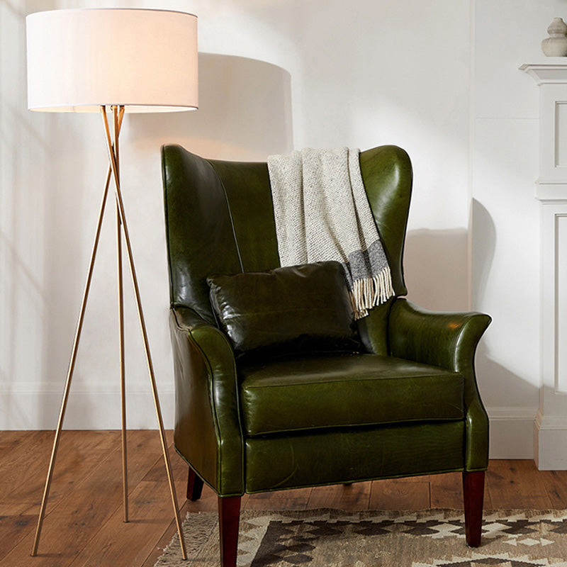 Minimalist Drum-Shaped Fabric Floor Lamp With Metal Tripod Stand