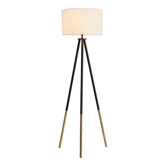 Minimalist Metal Tripod Floor Lamp With Drum Fabric Shade