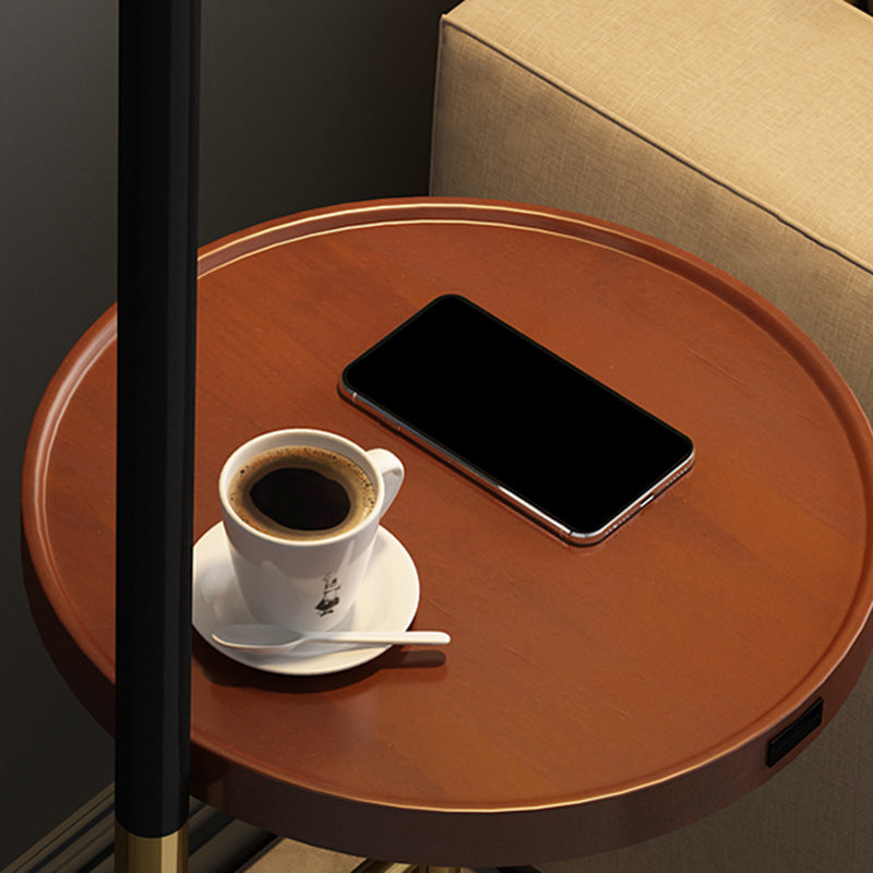 Black Single-Bulb Floor Lamp: Traditional Tapered Shape With Tray & Fabric Standing Light