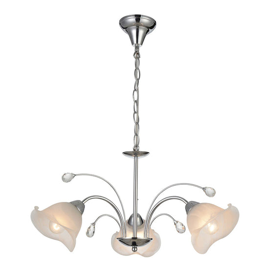 3/5-Light White Glass Pendant Chandelier - Traditional Chrome Flared Kitchen Ceiling Fixture