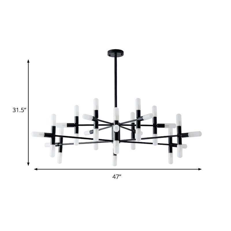 Contemporary Metal Chandelier - 18/36 Light Tubular Hanging Lamp Kit In Black/Gold With Starburst