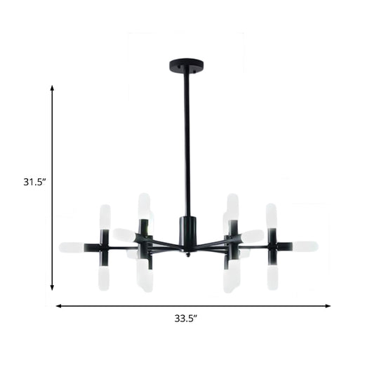 Contemporary Tubular Chandelier: 18/36-Light Black/Gold Metal Hanging Lamp with Starburst Design