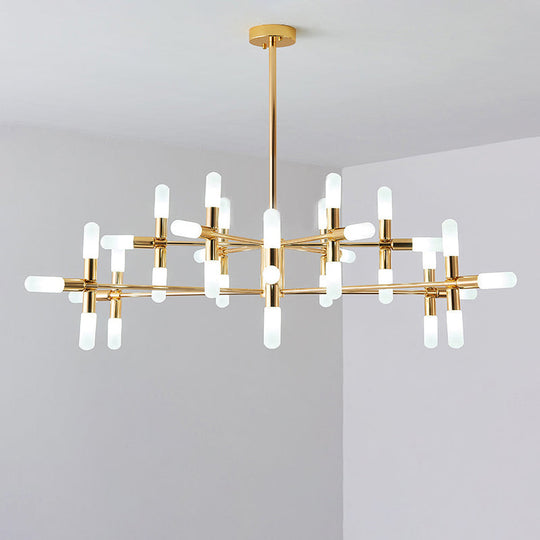 Contemporary Metal Chandelier - 18/36 Light Tubular Hanging Lamp Kit In Black/Gold With Starburst
