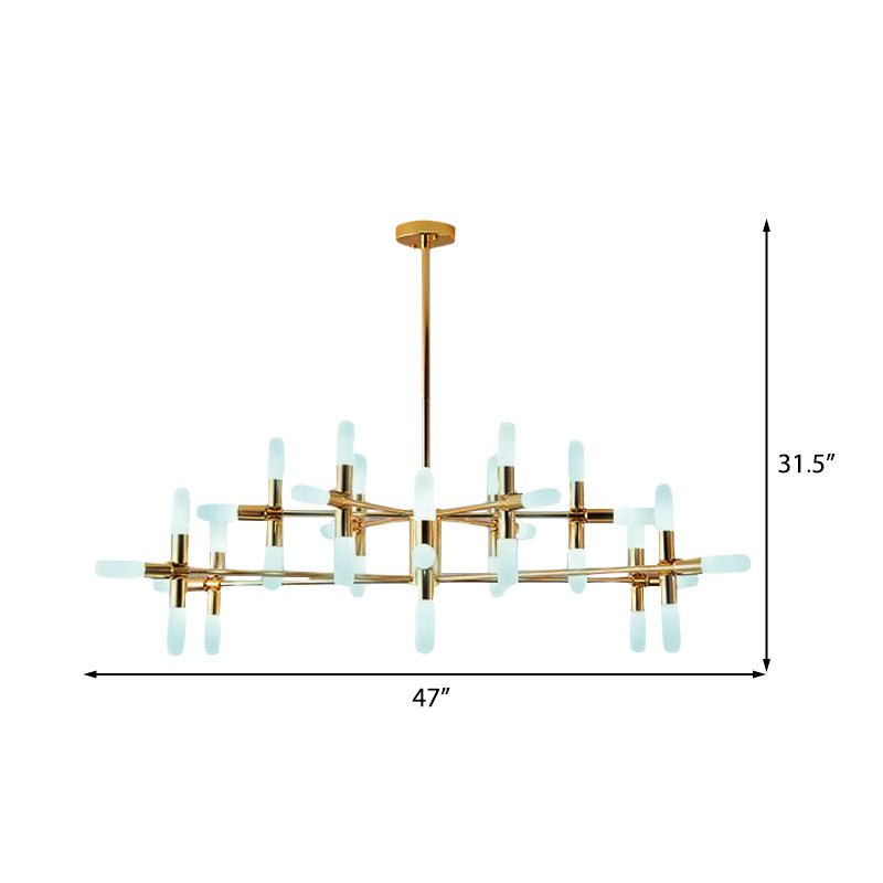 Contemporary Tubular Chandelier: 18/36-Light Black/Gold Metal Hanging Lamp with Starburst Design