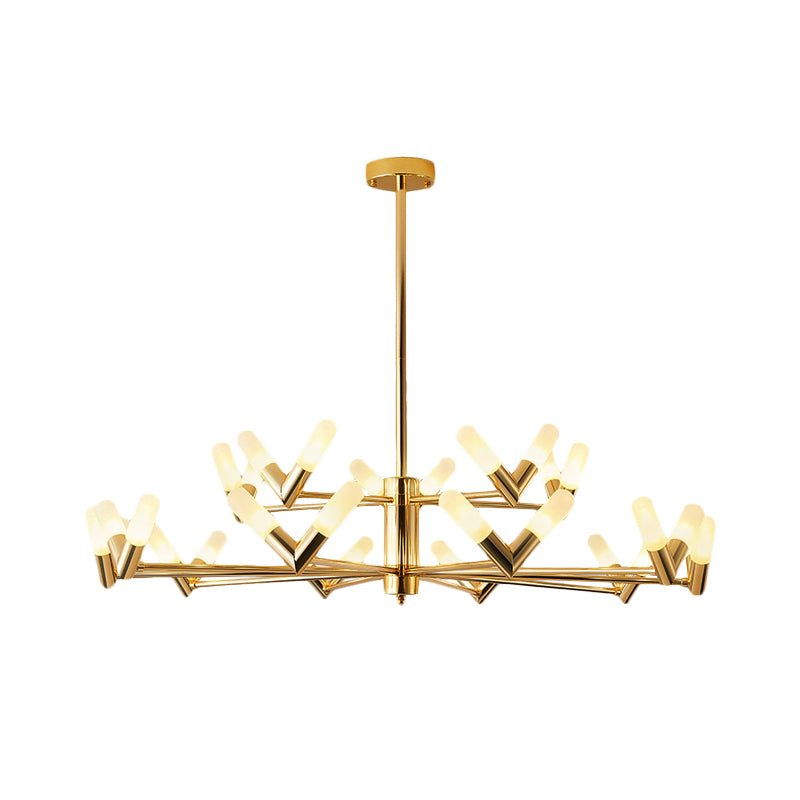 Modern Tube Ceiling Chandelier - Brass Metal 10/30 Lights For Dining Room Hanging Light