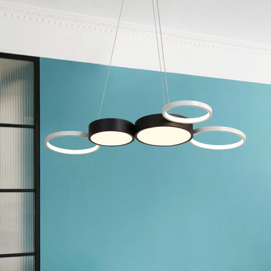 Lustre rond moderne en acrylique noir et blanc - Suspension LED pour salle à manger - Éclairage chaud/blanc