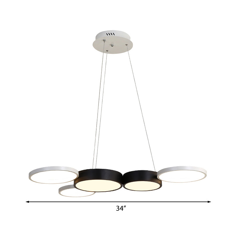 Lustre rond moderne en acrylique noir et blanc - Suspension LED pour salle à manger - Éclairage chaud/blanc