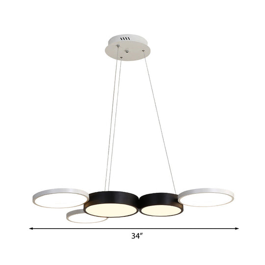 Lustre rond moderne en acrylique noir et blanc - Suspension LED pour salle à manger - Éclairage chaud/blanc