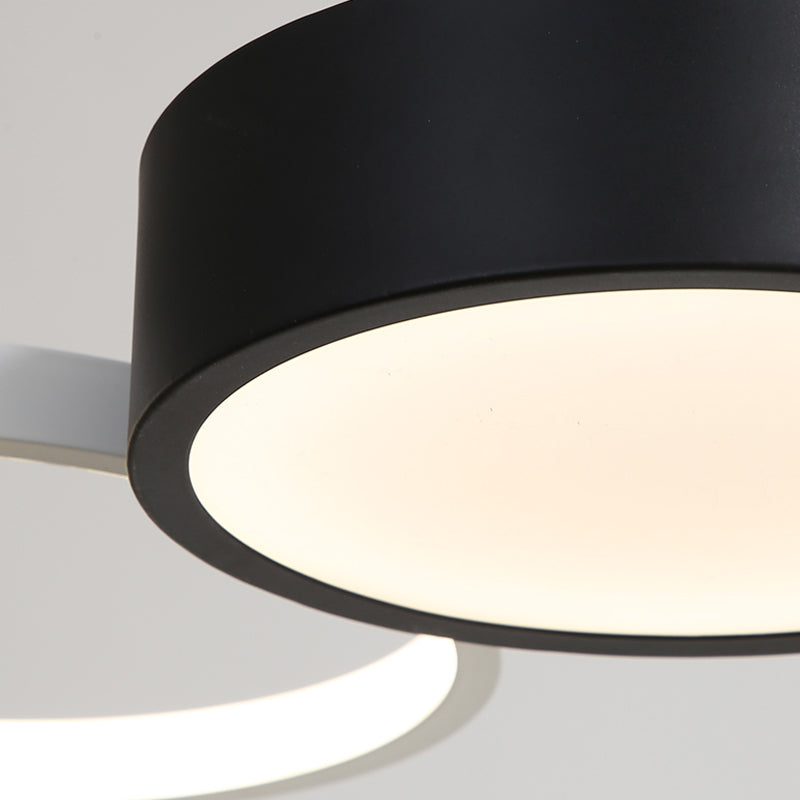 Lustre rond moderne en acrylique noir et blanc - Suspension LED pour salle à manger - Éclairage chaud/blanc