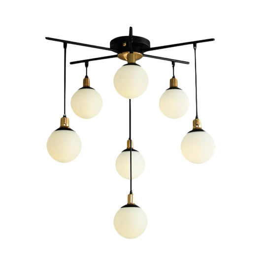 Modern Black Starburst Chandelier with Opal Glass - Elegant Hanging Lamp for Bedroom - 4/7/9 Lights