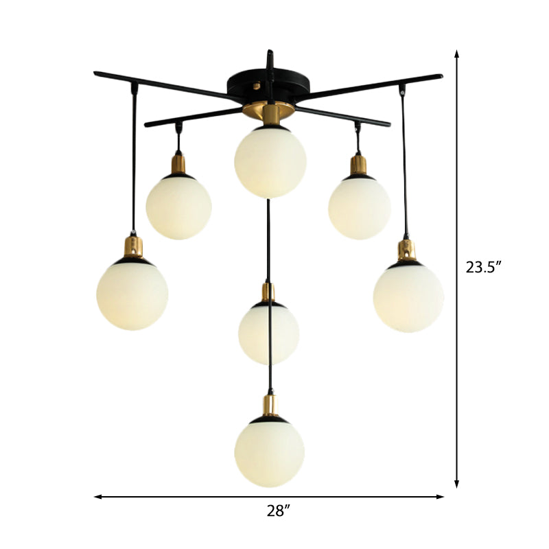 Contemporary Black Starburst Chandelier - Opal Glass Hanging Lamp For Bedroom (4/7/9 Light Options)