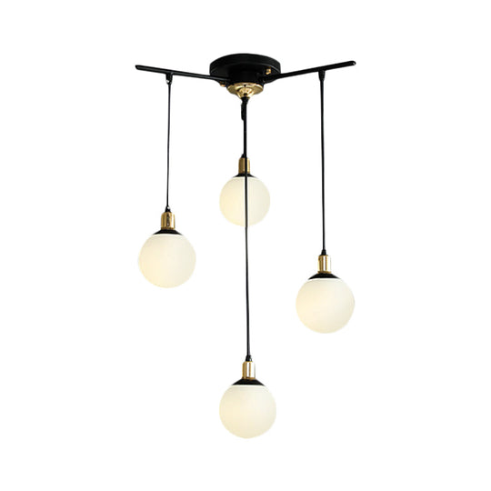 Modern Black Starburst Chandelier with Opal Glass - Elegant Hanging Lamp for Bedroom - 4/7/9 Lights