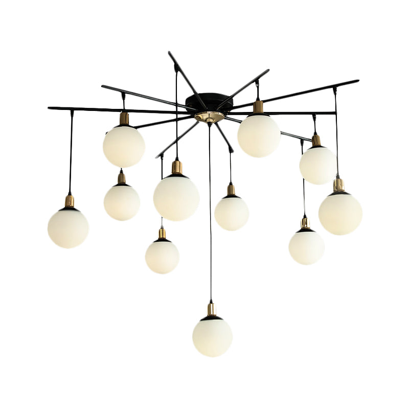 Modern Black Starburst Chandelier with Opal Glass - Elegant Hanging Lamp for Bedroom - 4/7/9 Lights