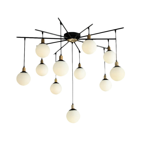 Modern Black Starburst Chandelier with Opal Glass - Elegant Hanging Lamp for Bedroom - 4/7/9 Lights