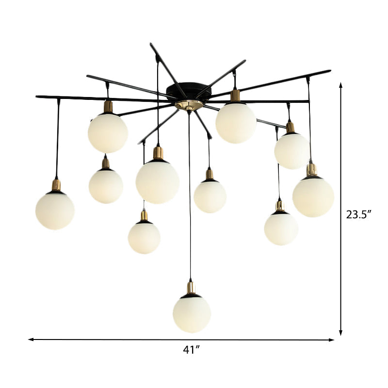 Modern Black Starburst Chandelier with Opal Glass - Elegant Hanging Lamp for Bedroom - 4/7/9 Lights
