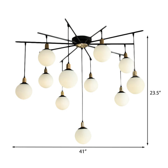 Modern Black Starburst Chandelier with Opal Glass - Elegant Hanging Lamp for Bedroom - 4/7/9 Lights
