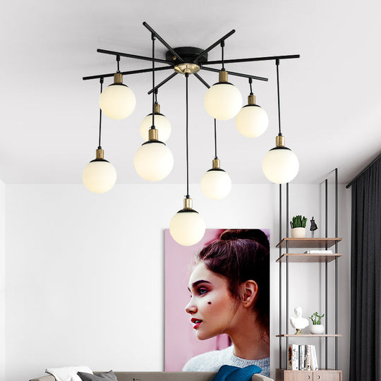 Modern Black Starburst Chandelier with Opal Glass - Elegant Hanging Lamp for Bedroom - 4/7/9 Lights