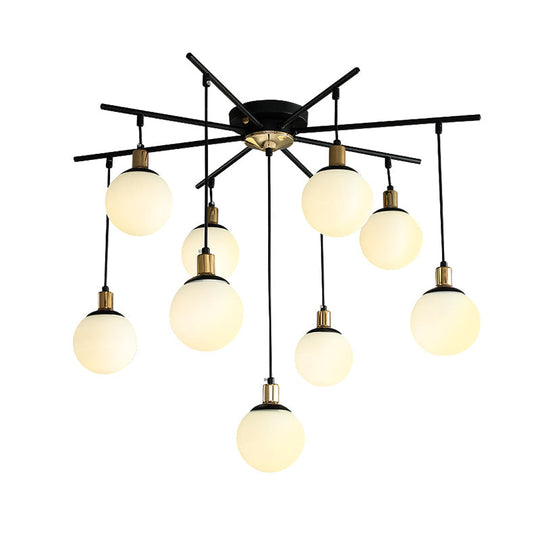Modern Black Starburst Chandelier with Opal Glass - Elegant Hanging Lamp for Bedroom - 4/7/9 Lights