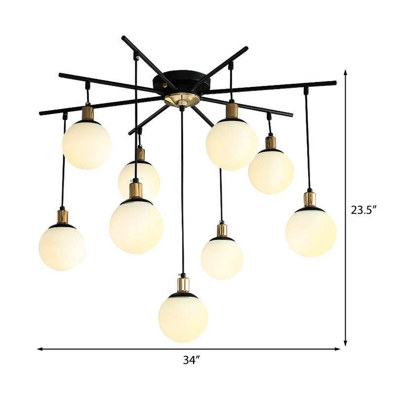 Modern Black Starburst Chandelier with Opal Glass - Elegant Hanging Lamp for Bedroom - 4/7/9 Lights
