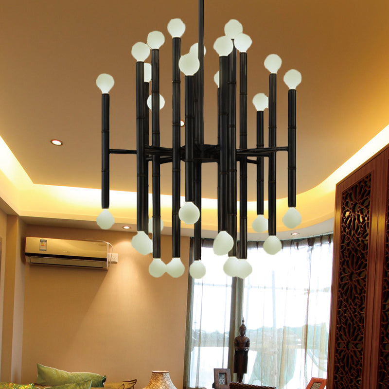 Modern Metal Flute Chandelier - 30 Lights - Black/Silver/Gold - Perfect for Living Room