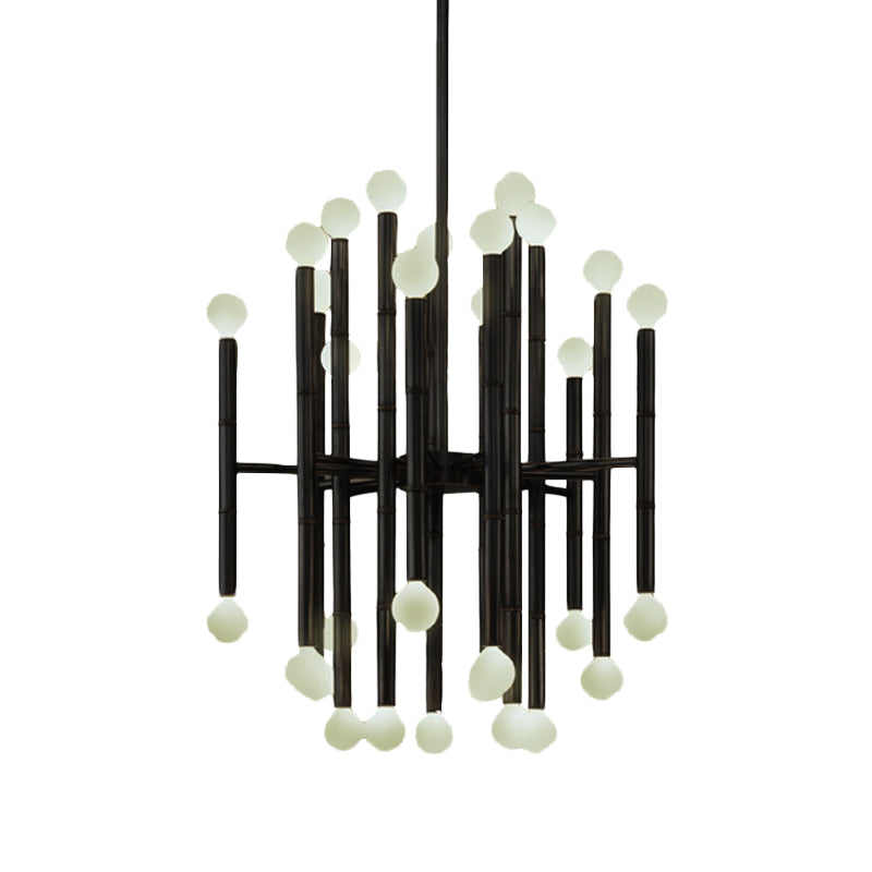 Modern Metal Flute Chandelier - 30 Lights - Black/Silver/Gold - Perfect for Living Room