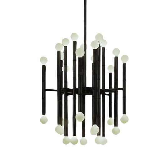 Modern Metal Flute Chandelier - 30 Lights Black/Silver/Gold Living Room Suspension Light