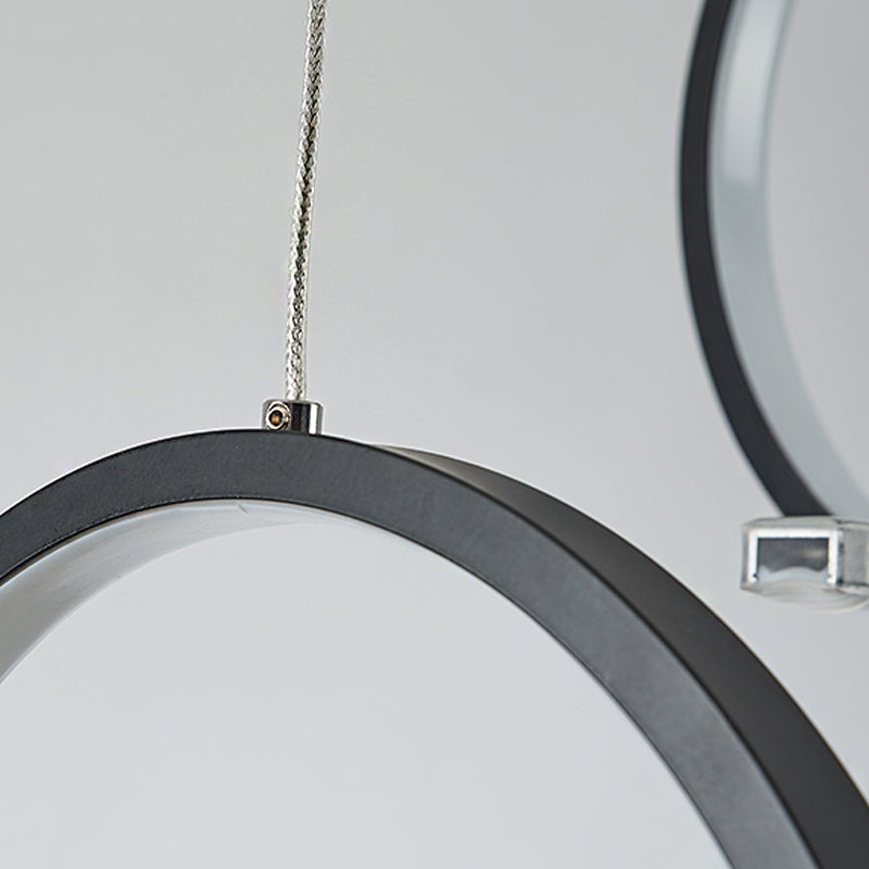 Sleek Acrylic Linear And Ring Ceiling Chandelier In Black With Warm/White Light - 1/2 Hanging