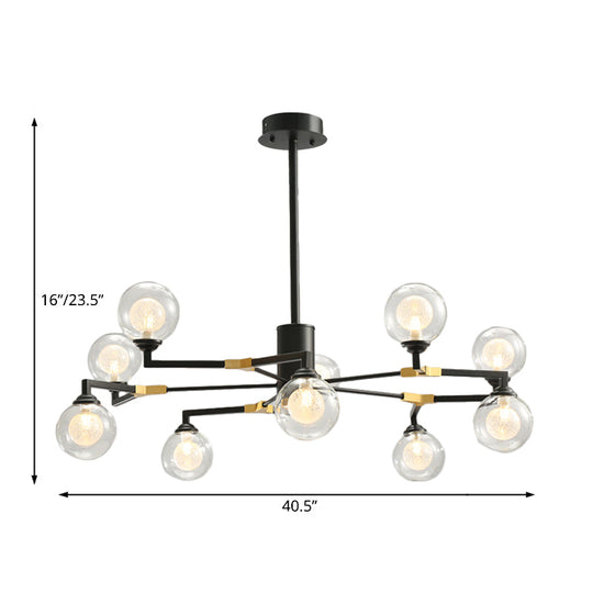 Contemporary Clear Glass Sphere Chandelier With Radial Design And Led Lights - Black Finish
