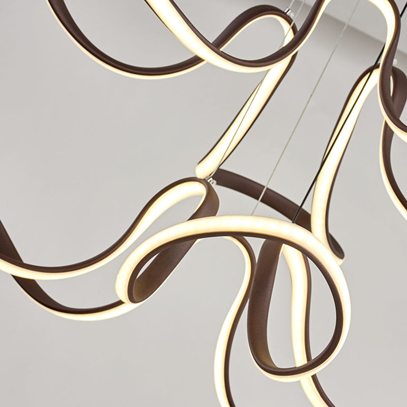 Lustre LED moderne en acrylique pour café - 2 niveaux, design incurvé - Parfait pour la salle à manger